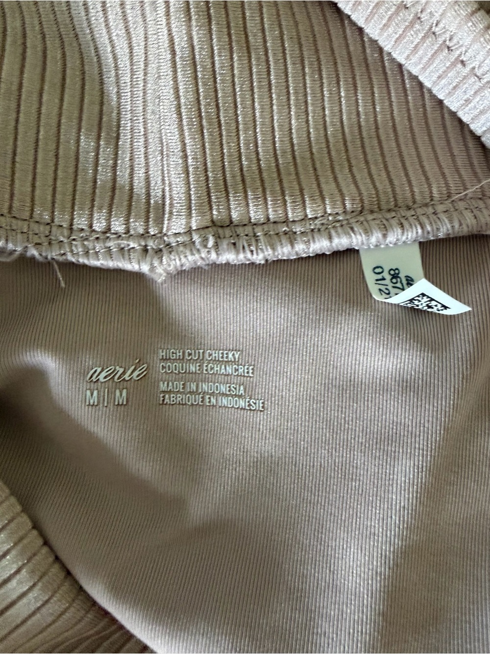 aerie Ribbed High-Cut Cheeky Bikini Bottoms in Dusty Mauve - Picture 3 of 3